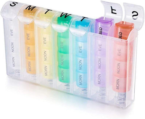 Pill Organizer,28 Compartments Portable Travel Pill Organizer Medicine Box 7 Day Pill