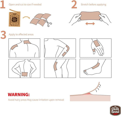 Chilli Brand External Plaster Porous Capsicum Plaster for Minor Aches and Pain Relief, HOT Patch, 7" x 4.5" Sheet (12