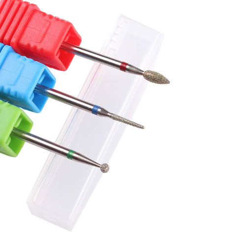 MZCMSL 3pcs Diamond Cuticle Drill Bits - Professional Manicure Drill Bit Kit (Needle, Ball, Bullet) 3/32 Shank