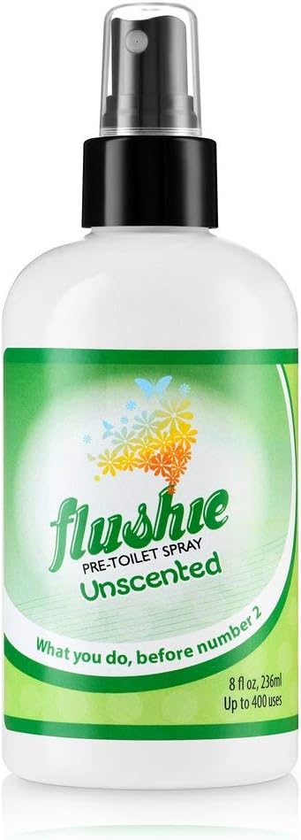 Flushie Pre-Toilet Spray, 8-Ounce Bottle, Bathroom Deodorizer, Perfect for Travel, Unscented, 1 Pack