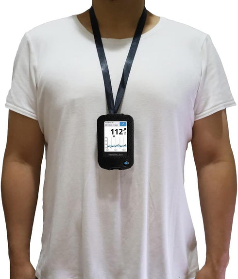 Fitted Leather Case with Screen Protector for Freestyle Libre, Libre 2, 14 Day, HD - Includes Carabiner & Lanyard