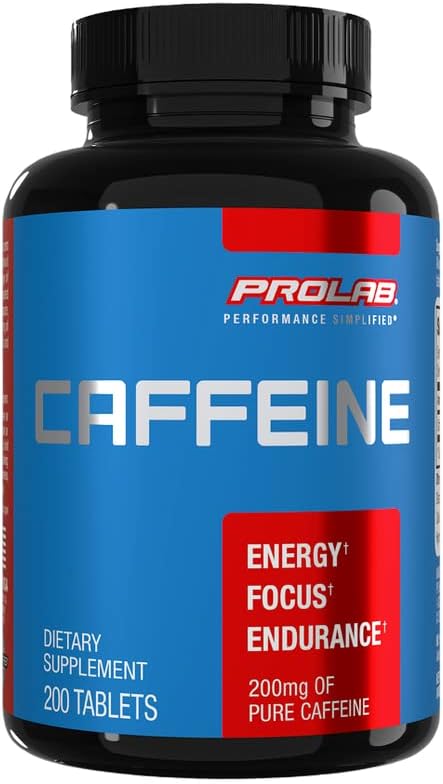 ProLab Caffeine Tablets 200mg - 200ct Energy Support for Endurance, Mental Focus, and Pre-Workout