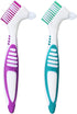Premium Hygiene Denture Cleaning Brush Set - Multi-Layered Bristles & Ergonomic Handle for Denture Care (Purple & Green)