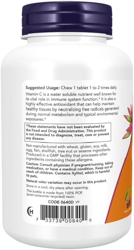 NOW Supplements, Vitamin C-500, Antioxidant Protection*, Cherry Flavor, 100 Chewable Lozenges