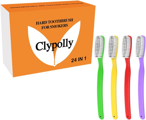 Hard & Firm Toothbrush, Stiff Bristle Brush for Smokers, Oral Care Teeth Whitening Cleaning, Travel Pack of 24