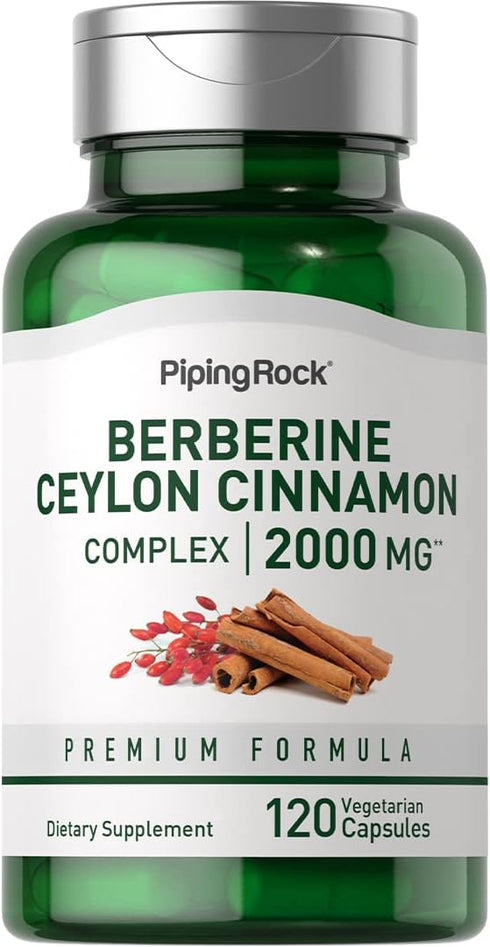 Piping Rock Berberine with Ceylon Cinnamon Complex, 2000 mg, 120 Vegetarian Capsules, Non-GMO, Gluten Free