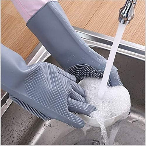 Silicone Dishwashing Gloves, Pet Grooming Rubber Scrubbing Gloves, Sponge Cleaning Brush for Housework, Cars, Dogs
