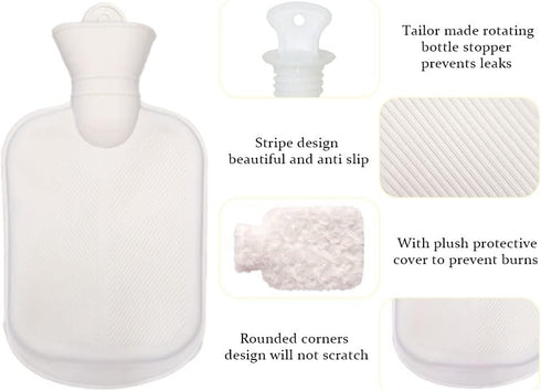 Kellegour Hot Water Bottle With Plush Waist Cover - Rubber Bag for Menstrual Cramps, Pain Relief, Neck, Shoulder, Back