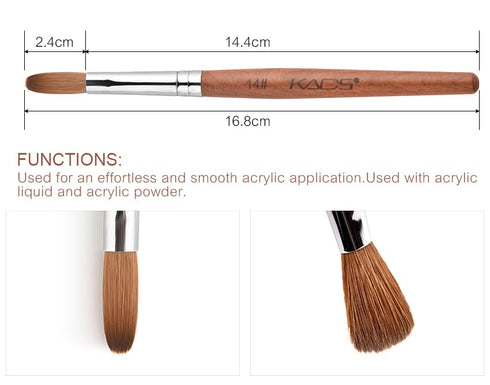 Nail Brush Kolinsky Sable Acrylic Nail Art Brush, Professional Red Wooden Brush (14#)