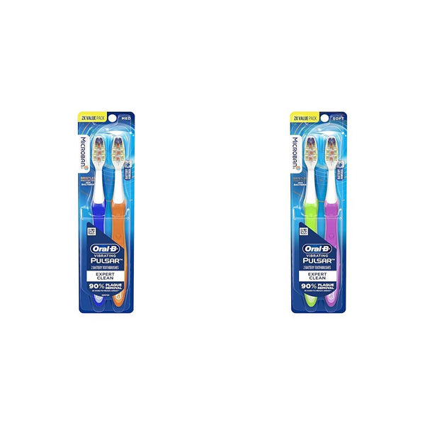 Oral-B Pulsar Expert Clean Battery Toothbrush, Medium, 2 Count & Pro-Health Pulsar Battery