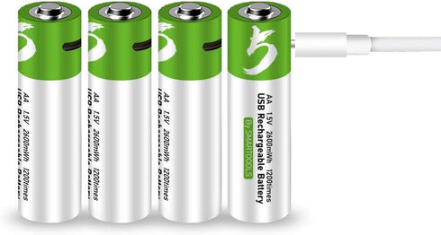 Lankoo 1.5V 2600mWh 1200 Protection,4-Pack Rechargeable AA Batteries USB Lithium ion Rechargeable AA Battery with USB