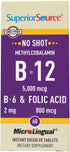 Superior Source No Shot Vitamin B12 Methylcobalamin (5000 mcg), B6, Folic Acid, Quick Dissolve Sublingual Tablets, 60