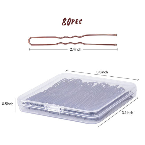 IKOCO U Shaped Hair Pins | 2.4inch Hair Pins for Women with Storage Box, Brown