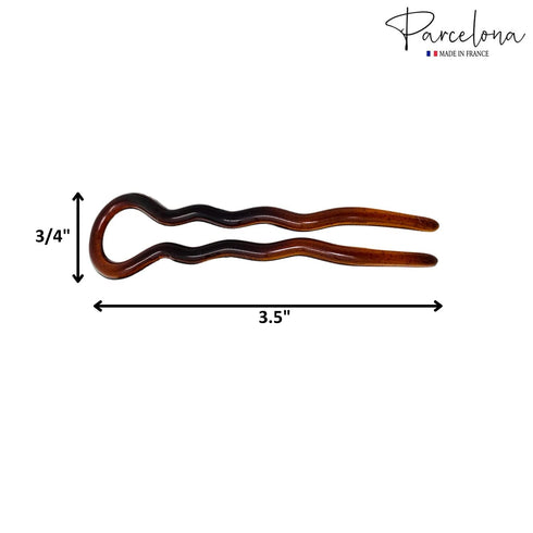 Parcelona French Sleek Tortoise Shell Large Hair Pin Sticks, 3 1/2" Celluloid, Set of 2 for Women and Girls