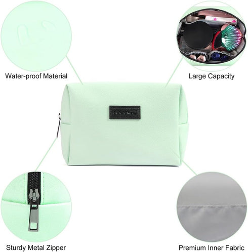 MAANGE Small Makeup Bag for Purse, Travel Cosmetic Bag Pouch, PU Leather Portable Zipper Pouch for Women (Green)