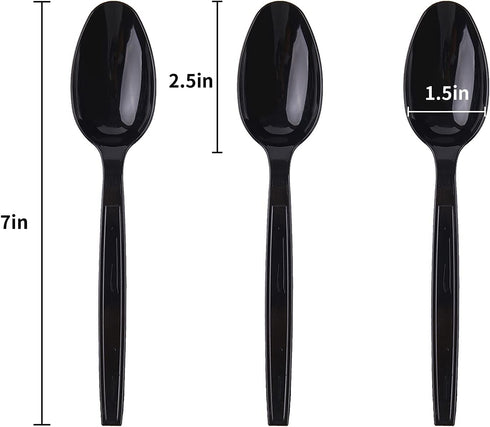 Plastic Spoons Disposable Individually Packaged Spoons Black 7-Inch Commercial Take Away Spoons,Super Hard Mass Heavy Individually Wrapped Spoons 100 PCS