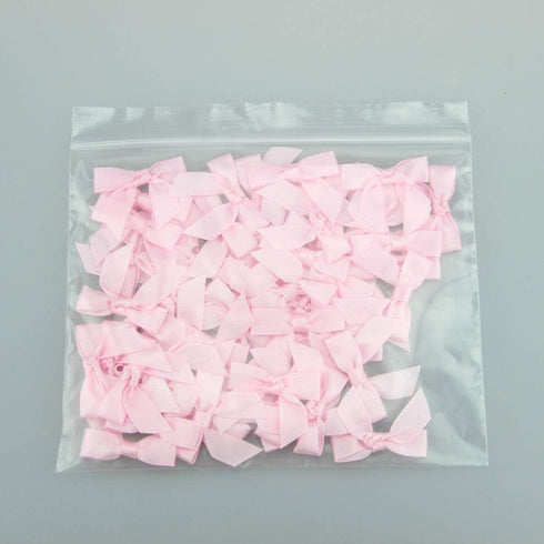 7Rainbows 50pcs Boutique Mini Bows, 1.5" Pink Satin Ribbon for Craft Sewing, Scrapbooking, Gift Wrapping