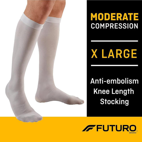 Pack 2 Futuro Anti-Embolism Knee Length Closed Toe Stockings X-Large White Moderate