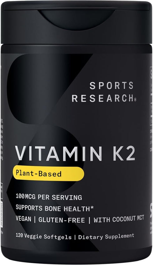 Sports Research Vitamin K2 as MK-7 100mcg with Coconut MCT Oil - 120 Vegan Softgels, Non-GMO, Gluten & Soy Free