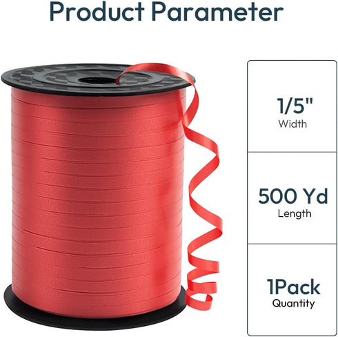 Premium Red Curling Ribbon, 1/5" Wide x 500 Yards Christmas Curling Ribbons for Gift Wrapping, Party Decoration, Balloon String, Ribbons for Florist Flower (1 Roll) by KMER LIFE
