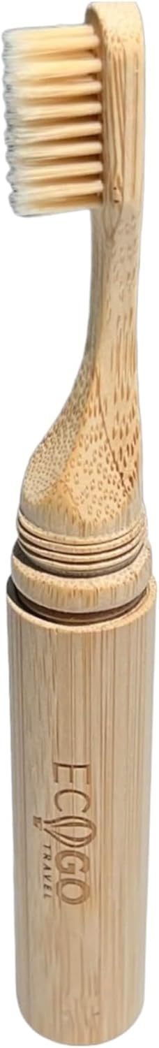 Bamboo Screwable Toothbrush, Two-Piece Design, Soft BPA-Free Bristles & Portable Case, Eco-Friendly for Travel & Daily