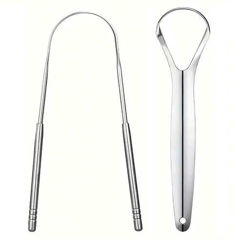 Tongue Scraper, 2 Pack, 100% Stainless Steel, Easy to Use for Oral Care & Hygiene with Natural Cotton Bag.