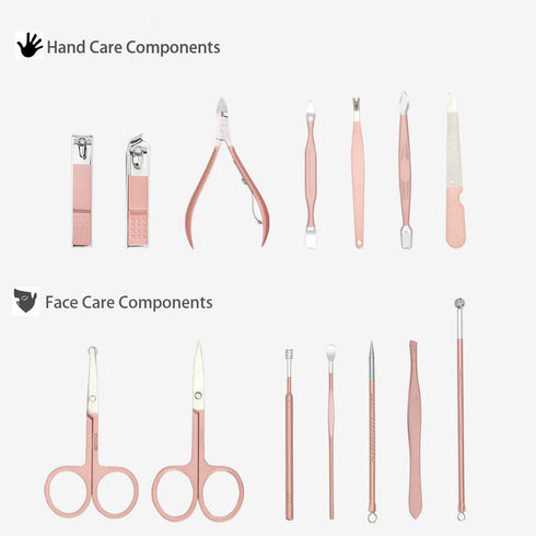ZIZZON Manicure Set 18 in 1 Professional Pedicure Kit, Nail Scissors Grooming Kit with Leather Travel Case Pink