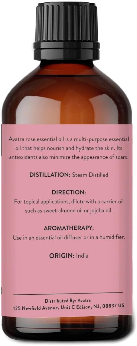 Avatra Rose Essential Oil | Pure & Natural for Diffuser, Skin, Hair & Aromatherapy, 3.38 Fl Oz