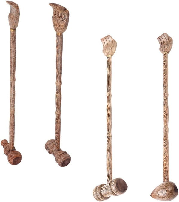KICHOUSE Wooden Dual-use Massage Hammer Stick 4pcs Set, Double-Head Back Scratcher and
