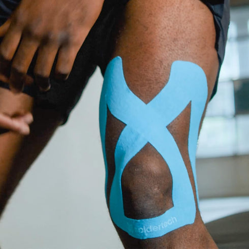 Spidertech Professional Pre-Cut Cotton Kinesiology Tape for Knee Support, Pain Relief for Athletes, Black (4 Pack)