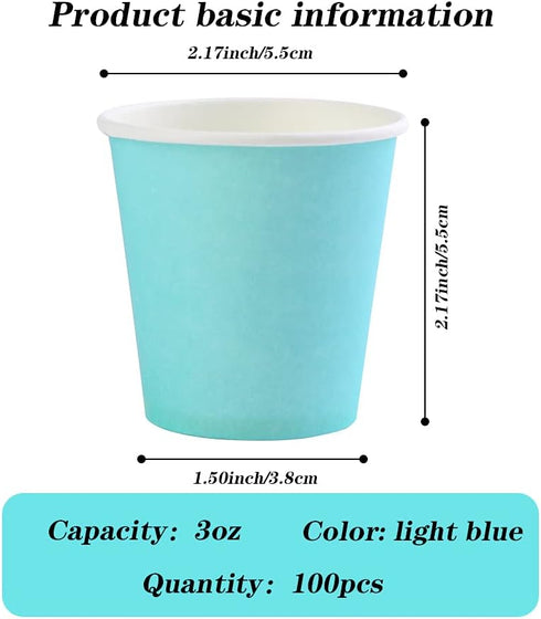 Paper 3oz Bathroom Cups, Disposable Mouthwash Cups, 100 Count, Blue Small Cup for Mouthwash