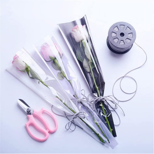 Packaging 100 Counts BBJ WRAPS Single Rose Bags Flower Bouquet Bag, (White)