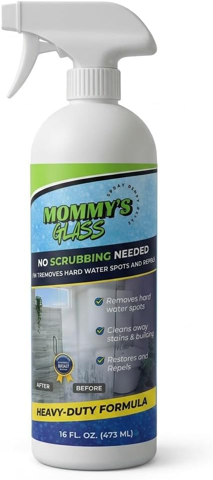 Mommy's Glass 2 in 1 Hard Water Spot Remover and Repellent Spray, Heavy-Duty Formula,