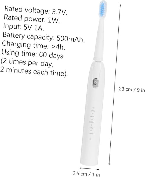 PartyKindom USB Rechargeable Electric Toothbrush with Five Vibration Modes for Deep Cleaning and Gum Care Soft Bristles