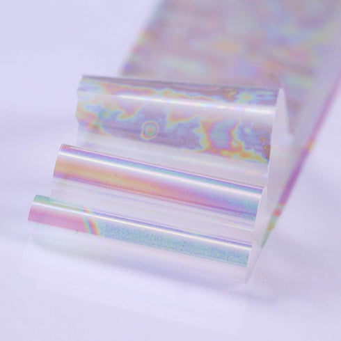 WOKOTO 10 Rolls White Pearl Color Holographic Nail Art Foil Transfer Roll Set, Mix-Pattern Stickers
