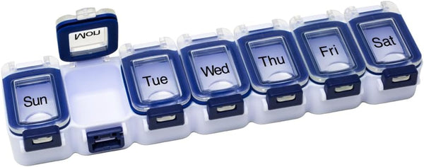 EZY DOSE Weekly Pill Planner - 7-Day Medicine Case, Waterproof Organizer Box with Locking Compartments, Blue