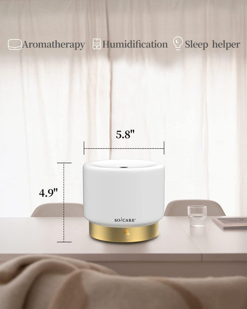 Humidifier,Dimmable (280ML) Glass Diffuser with Luxury Alloy Base(Gold), All-in-one Room Decor Aromatherapy Oil