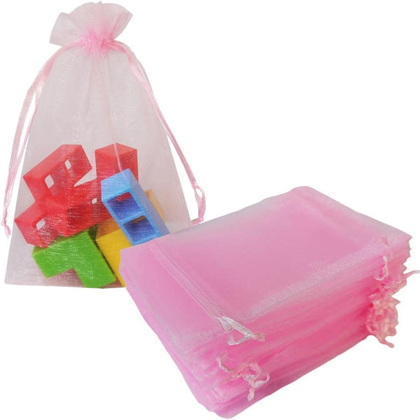 Set Of 50 Gift Organza Bags, 4x6 Inch Pink Drawstring for Baby Shower, Wedding, and Party Favors