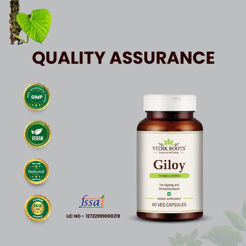Vedkiroots Giloy Capsules - 60 Tabs, 100% Organic, Antioxidant - Pack of 2