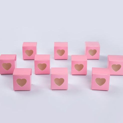 AWELL Pink Gift Boxes 50pc - 2x2x2 inch with Clear Plastic Window for Candy Treat Gift Wrap Box