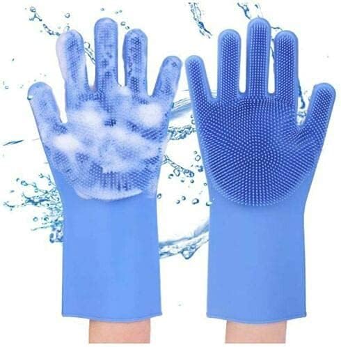Silicone Dishwashing Gloves, Pet Grooming Rubber Scrubbing Gloves, Sponge Cleaning Brush for Housework
