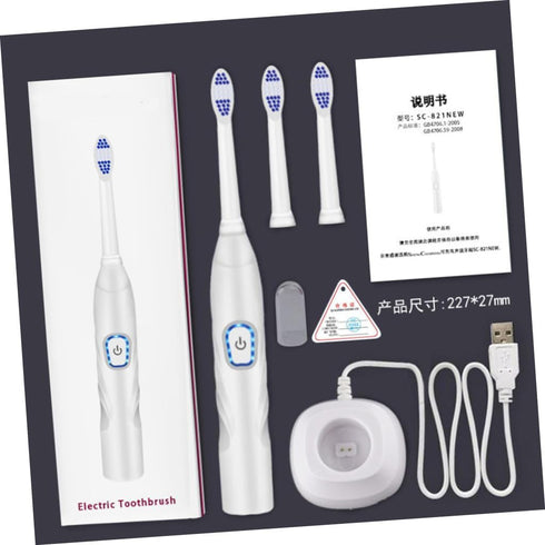 Set Electric Toothbrush for Kids - USB Charging, Gentle Bristles, White
