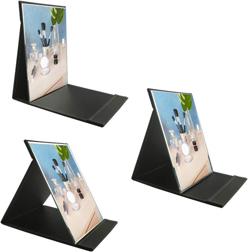 ZBEIVAN Portable Folding Makeup Mirror - 10x7 Inches Cosmetic Desktop Standing for Travel, Black