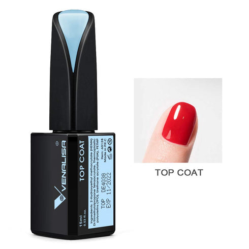 VENALISA 15ML No Wipe Tempered Top Coat - Scratch Resistant High Gloss Soak Off Gel Nail Polish