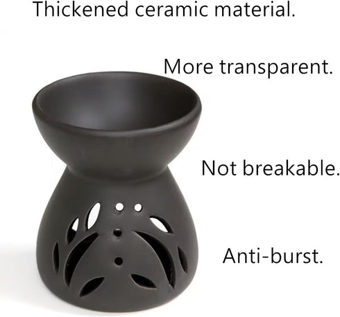 Essential Oil Burner for Home Bedroom Decor, Ceramic Wax Burner, Aromatherapy Tea Light Burner, Christmas Gift (Black)