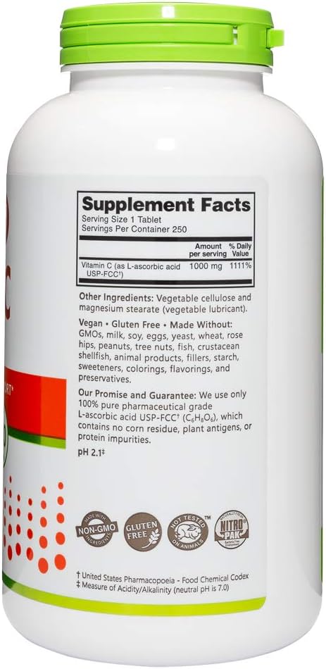 NutriBiotic Vitamin C 1000 Mg, 250 Count Tablets, Immune & Antioxidant Support Supplement