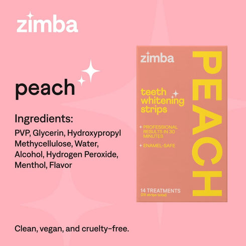 Zimba Vegan Teeth Whitening Strips, Enamel Safe Hydrogen Peroxide Teeth Whitener for Coffee and Wine Stains