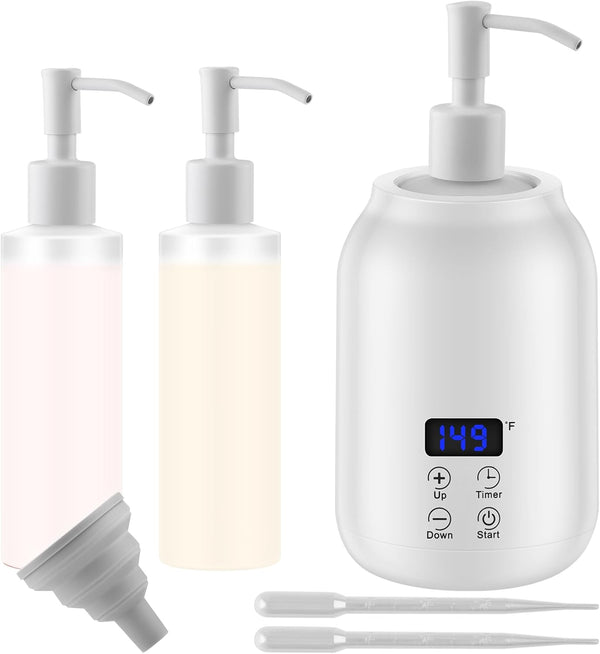 SUQAEEI Massage Oil Heater Warmer,with / Switchable Display, Two Oil Dispenser BottleConstant Temperature,
