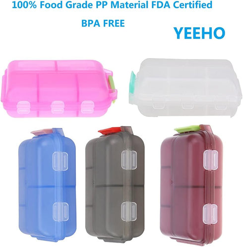 Pill Case (5 Pack) Portable Small Tablet Container Box with 10 Compartments for Travel, Pocket Organizer