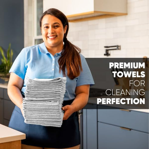 12" x 12" MW Pro Multi-Surface Microfiber Cleaning Cloths, White, 12 Pack, Premium Towels for Glass, Kitchens, Bathrooms